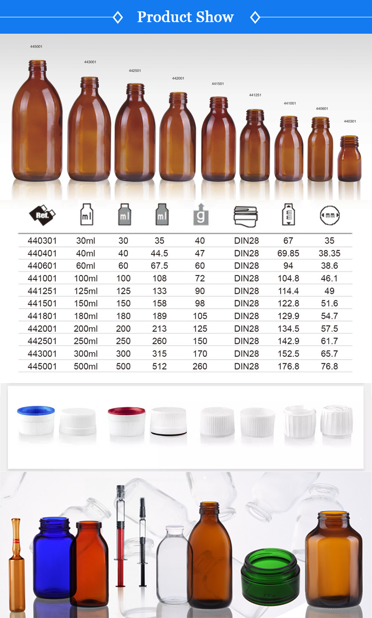 50-500ml Amber Glass Bottle for Syrup